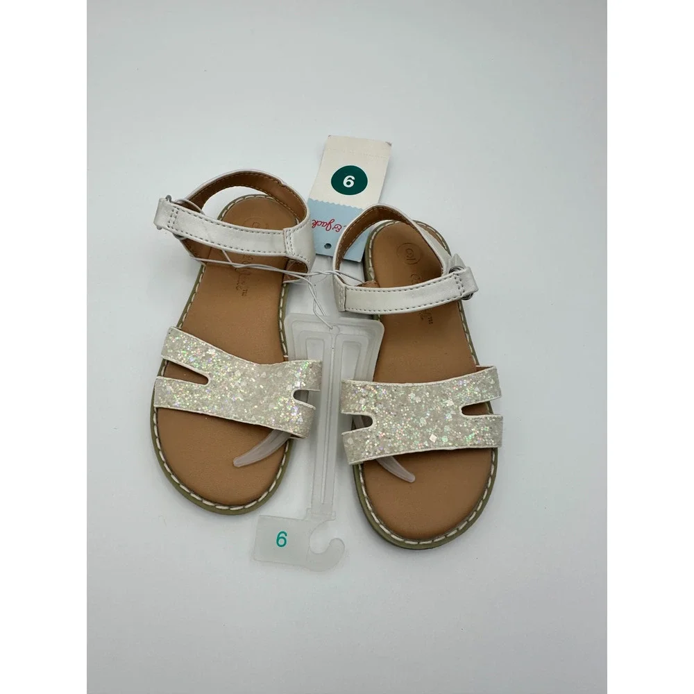 Toddler Kennedy Cat & Jack Adjustable‎ Strap Flat Sandals White Size 9 NEW
